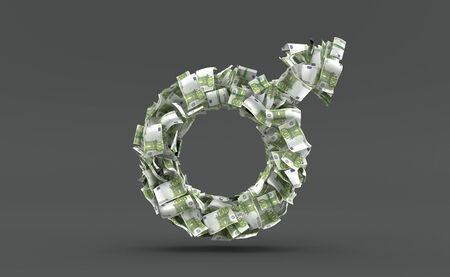 Euro currency in male gender shape isolated on grey background. 3d illustrationの写真素材