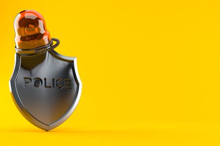 Police badge with emergency siren isolated on orange background. 3d illustrationの写真素材