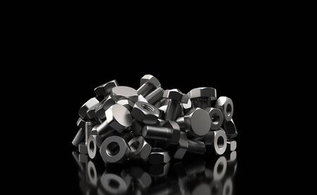 Bolt and nut on black background. 3d illustration