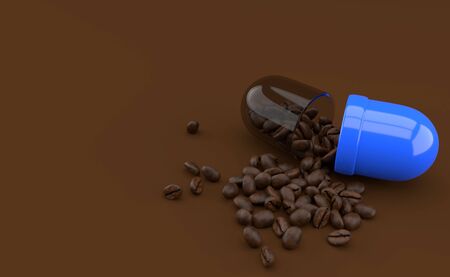 Coffee seed inside pill isolated on brown background. 3d illustrationの写真素材