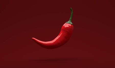 Hot chili pepper isolated on red background. 3d illustrationの写真素材