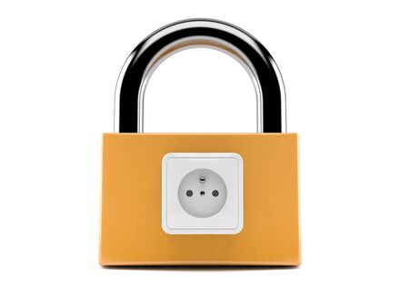 Padlock with electric outlet isolated on white background. 3d illustrationの写真素材