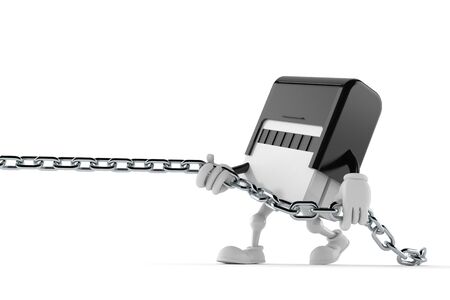 Rubber stamp character pulling chain isolated on white background. 3d illustrationの写真素材