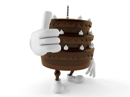 Cake character with thumbs up isolated on white background. 3d illustrationの写真素材