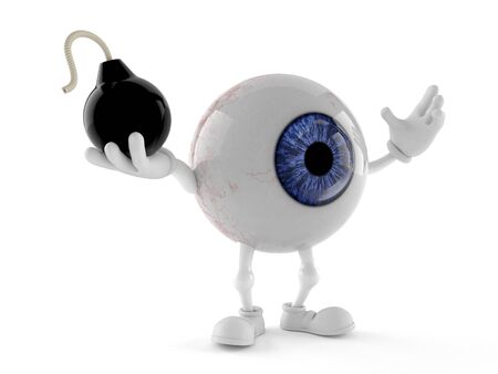 Eye ball character holding bomb isolated on white background. 3d illustrationの写真素材