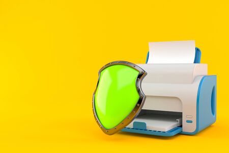 Printer with protective shield isolated on orange background. 3d illustration