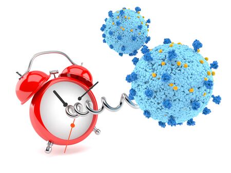 Virus with alarm clock isolated on white background. 3d illustration