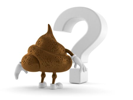 Poop character looking at question mark symbol isolated on white background. 3d illustrationの写真素材