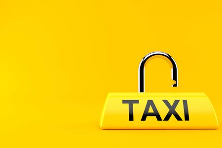 Taxi light with padlock isolated on orange background. 3d illustrationの写真素材