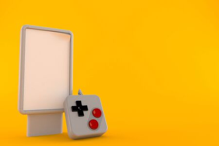 Gamepad with blank billboard isolated on orange background. 3d illustration