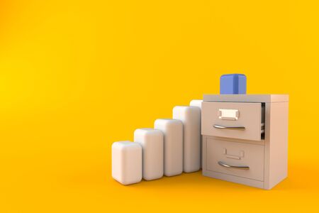Archive with chart isolated on orange background. 3d illustrationの写真素材