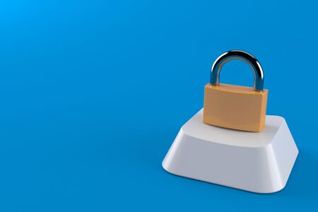 Padlock on computer key isolated on blue background. 3d illustrationの写真素材
