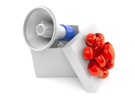 Megaphone inside gift isolated on white background. 3d illustrationの写真素材