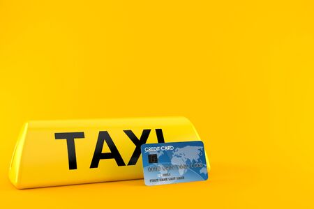 Taxi light with credit card isolated on orange background. 3d illustrationの写真素材