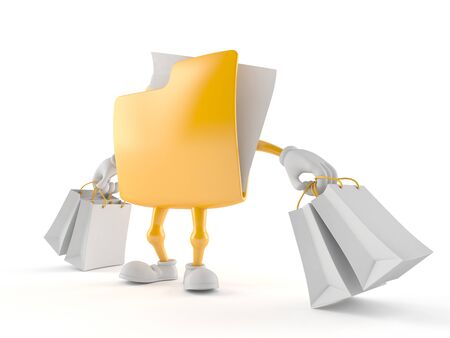 Folder character holding shopping bags isolated on white background. 3d illustrationの写真素材
