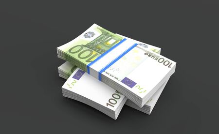 Stack of euro currency isolated on grey background. 3d illustrationの写真素材