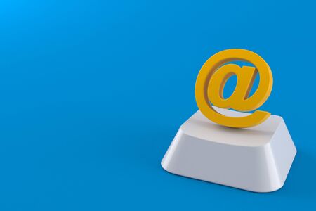 E-mail symbol on computer key isolated on blue background. 3d illustration