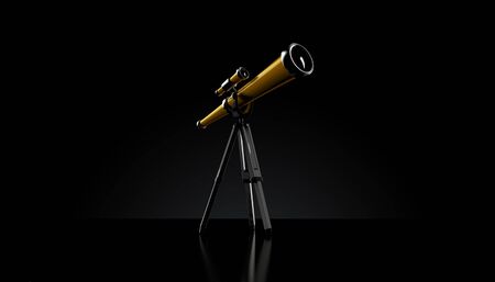 Telescope on black background. 3d illustrationの写真素材