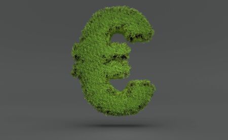 Euro symbol made of grass on grey background. 3d illustrationの写真素材