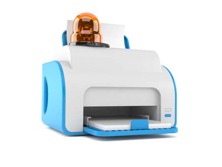 Printer with emergency siren isolated on white background. 3d illustration