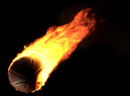 Basketball ball on fire on black background. 3d illustration