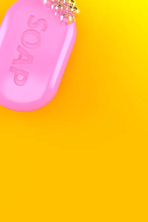 Bar of soap on orange background. 3d illustrationの写真素材