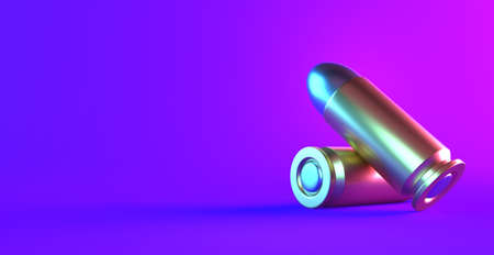 Ammunition on violet background. 3d illustrationの写真素材