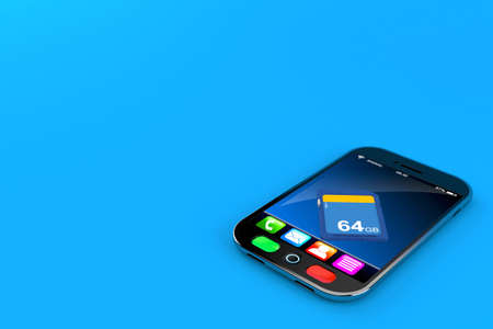 SD card on smartphone isolated on blue background. 3d illustrationの写真素材