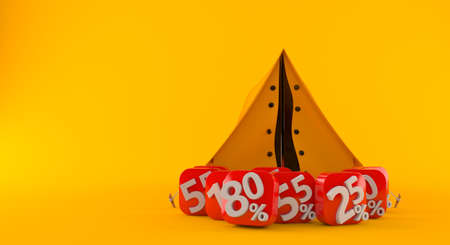 Tent with percent symbols isolated on orange background. 3d illustration