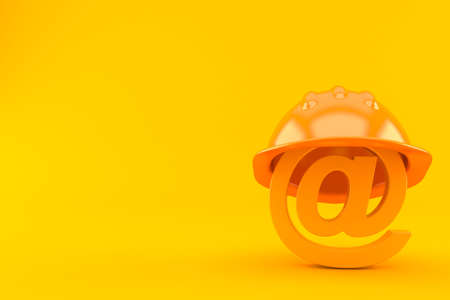 E-mail symbol with hardhat isolated on orange background. 3d illustrationの写真素材