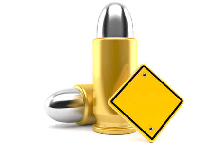 Bullet with blank road sign isolated on white background. 3d illustration