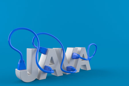 Java text isolated on blue background. 3d illustrationの写真素材