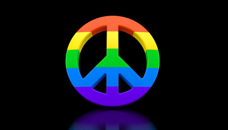Peace symbol on black background. 3d illustrationの写真素材