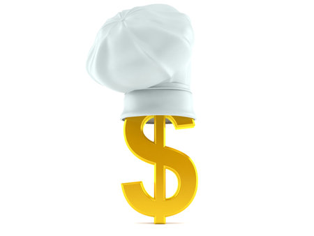 Dollar currency with chef's hat isolated on white background. 3d illustrationの写真素材