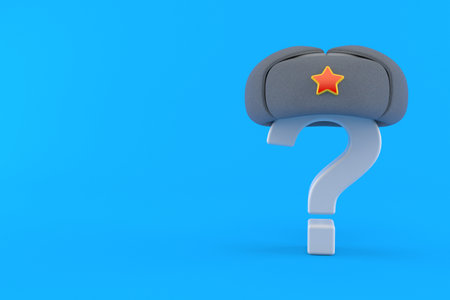 Question mark with winter hat isolated on blue background. 3d illustrationの写真素材