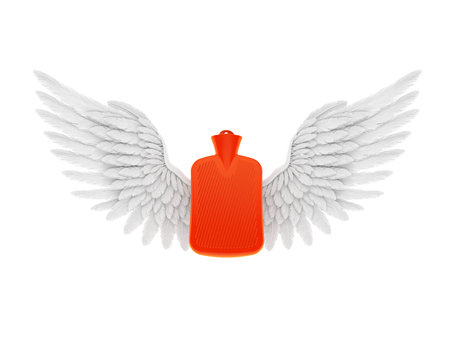 Hot water bottle with angel wings isolated on white background. 3d illustrationの写真素材