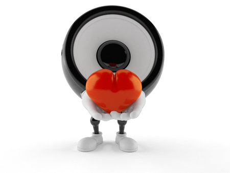 Speaker character holding heart isolated on white background. 3d illustrationの写真素材