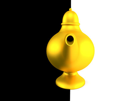 Magic lamp isolated on black and white background. 3d illustrationの写真素材