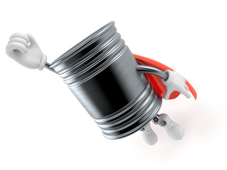 Food can character with hero cape isolated on white background. 3d illustrationの写真素材