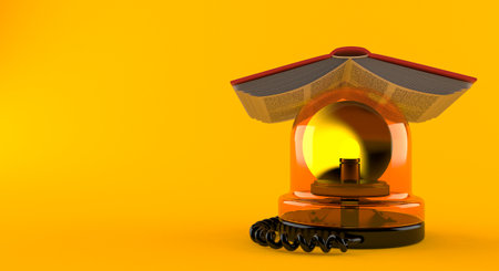 Emergency siren under book isolated on orange background. 3d illustrationの写真素材
