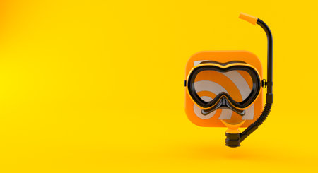 RSS icon with scuba diving mask isolated on orange background. 3d illustrationの写真素材
