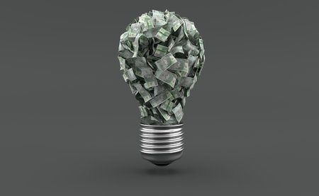 Polish currency in light bulb shape isolated on gray background. 3d illustrationの写真素材