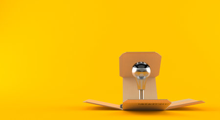 Gearshift inside package isolated on orange background. 3d illustration