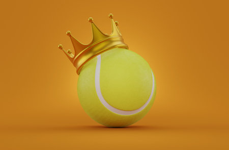 Tennis ball with crown on orange background. 3d illustrationの写真素材