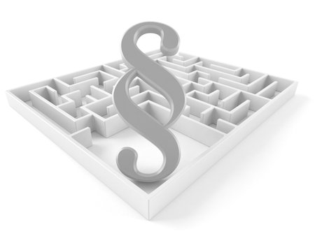 Paragraph symbol inside maze isolated on white background. 3d illustrationの写真素材