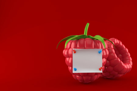 Raspberry with note isolated on red background. 3d illustrationの写真素材