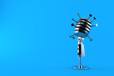 Microphone with nails isolated on blue background. 3d illustrationの写真素材