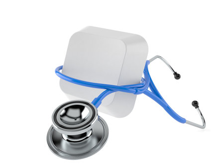 Computer key with stethoscope isolated on white background. 3d illustrationの写真素材