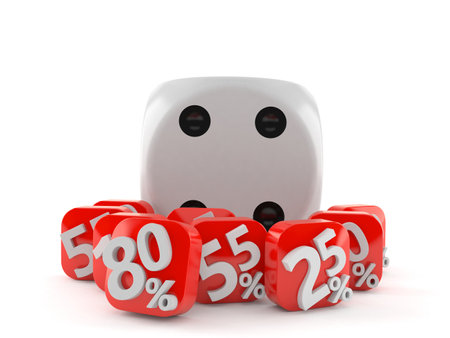 Dice with percent symbols isolated on white background. 3d illustrationの写真素材