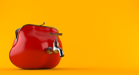 Purse with faucet isolated on orange background. 3d illustrationの写真素材